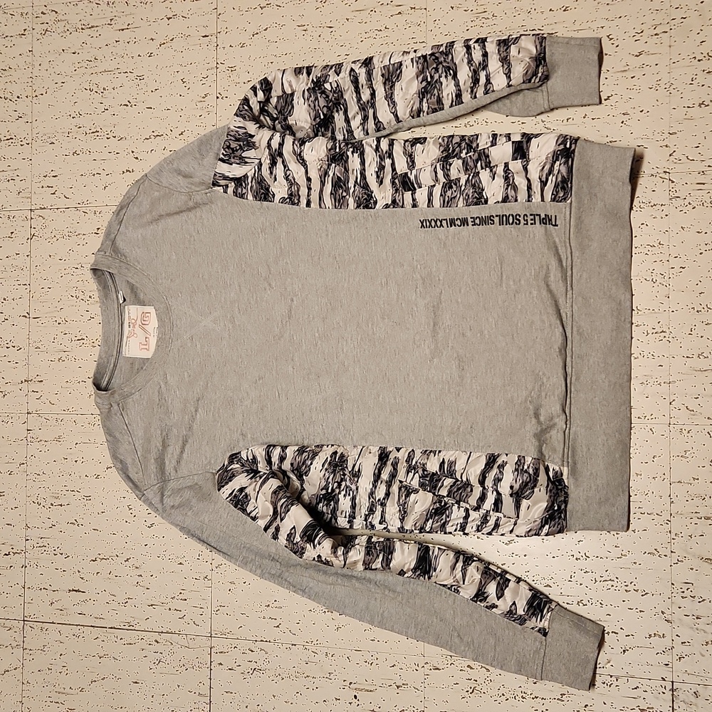Triple Five Soul Gray Camo Pullover Crewneck Sweater Vintage Y2K